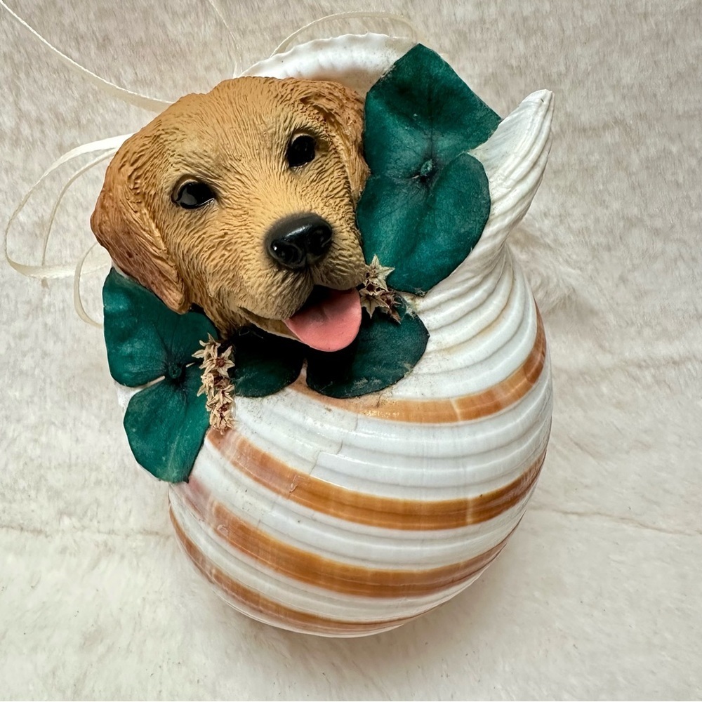 Golden Retriever Wrapped In A Conch Seashell Christmas Ornament